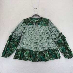 Spell and the Gypsy Collective Winona Ivy Green Floral Print Top Boho Blouse S‎